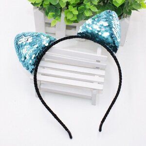 Diona J Bling Sparkle Cat Sky Blue Ear Headband Hairband For Kid Halloween Party